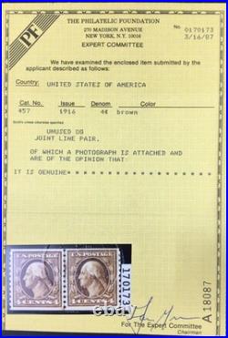 Momen Us Stamps #457 Coil Line Pair Mint Og Nh Vf+ Pf Cert Lot #95752