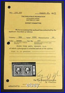 Momen Us Stamps #457 Line Pair Mint Og Nh Vf+ Pf Cert Lot #90055