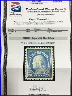 Momen Us Stamps #476 Mint Og Nh Pse Graded Cert Sup-98