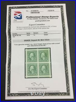 Momen Us Stamps #481 Block Mint Og Nh Pse Graded Cert Sup-98 Lot #88311