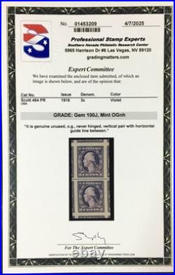 Momen Us Stamps #484 Line Pair Mint Og Nh Pse Graded Cert Gem-100j Lot #94893
