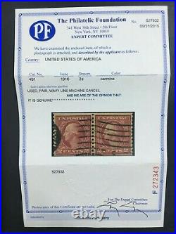 Momen Us Stamps #491 Coil Pair Used 2 Pf Certs Lot #70663