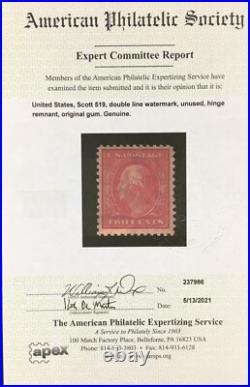 Momen Us Stamps #519 Mint Og H Aps Cert Lot #94754