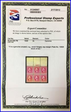 Momen Us Stamps #526 Plate Block Of 6 Mint Og Nh Vf+ Pse Cert Lot #96821