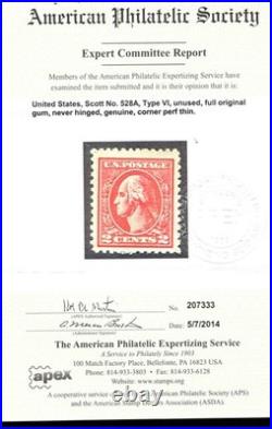Momen Us Stamps #528a Mint Og Nh Vf Jumbo Aps Cert Lot #98344
