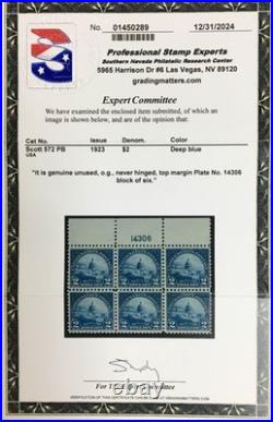 Momen Us Stamps #572 Intact Plate Block Of 6 Mint Og Nh Vf Pse Cert Lot #94915