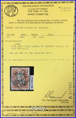 Momen Us Stamps #65 Five Cent Coin Used Ex Wade Saadi Pf Cert Lot #93979