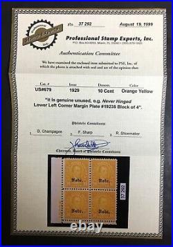 Momen Us Stamps #679 Plate Block Of 4 Mint Og Nh Vf Pse Cert Lot #91821