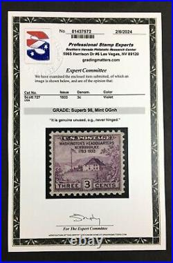 Momen Us Stamps #727 Mint Og Nh Pse Graded Cert Sup-98 Lot #87036