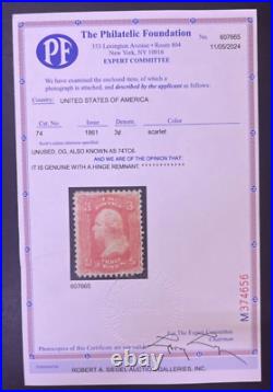 Momen Us Stamps #74 Scarlet Trial Printing Mint Og H Vf Pf Cert Lot #93000-1