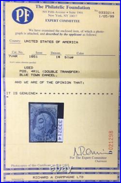 Momen Us Stamps #7 Pos 4r1l Double Transfer Used Pf Cert Lot #94081
