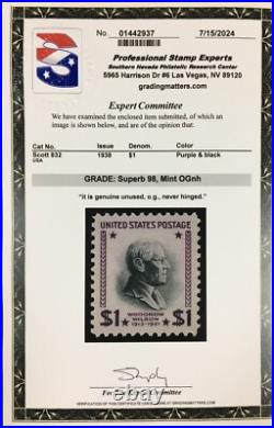 Momen Us Stamps #832 Mint Og Nh Pse Graded Cert Sup-98 Lot #91704
