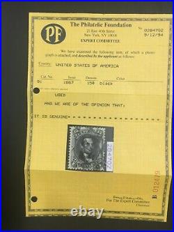 Momen Us Stamps #91 Grilled Used Pf Cert Lot #71293