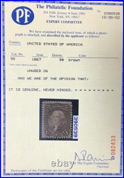 Momen Us Stamps #95 F Grill Mint Og Nh Pf Cert Lot #94091