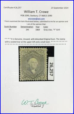 Momen Us Stamps #99 Grilled Mint Og H Crowe Cert Lot #96052