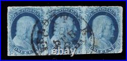 Momen Us Stamps #9 Imperf Strip Of 3 Pos 8-10r2 Used Lot #93487
