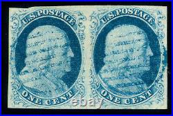 Momen Us Stamps #9 Pair Blue Grid Cancel Used Vf Lot #70651