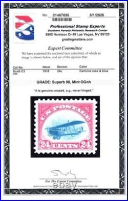Momen Us Stamps #c3 Mint Og Nh Pse Graded Cert Sup-98 Lot #98287