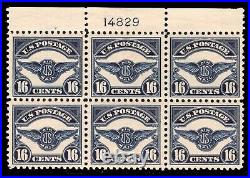 Momen Us Stamps #c5 Airmail Plate Block Of 6 Mint Og 5nh/1lh Vf Lot #89751