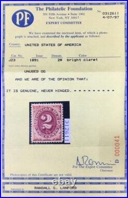 Momen Us Stamps #j23 Postage Due Mint Og Nh Xf Pf Cert Lot #95770